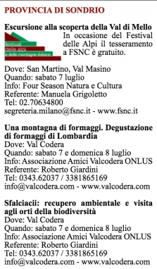 Gli eventi della provincia di Sondrio